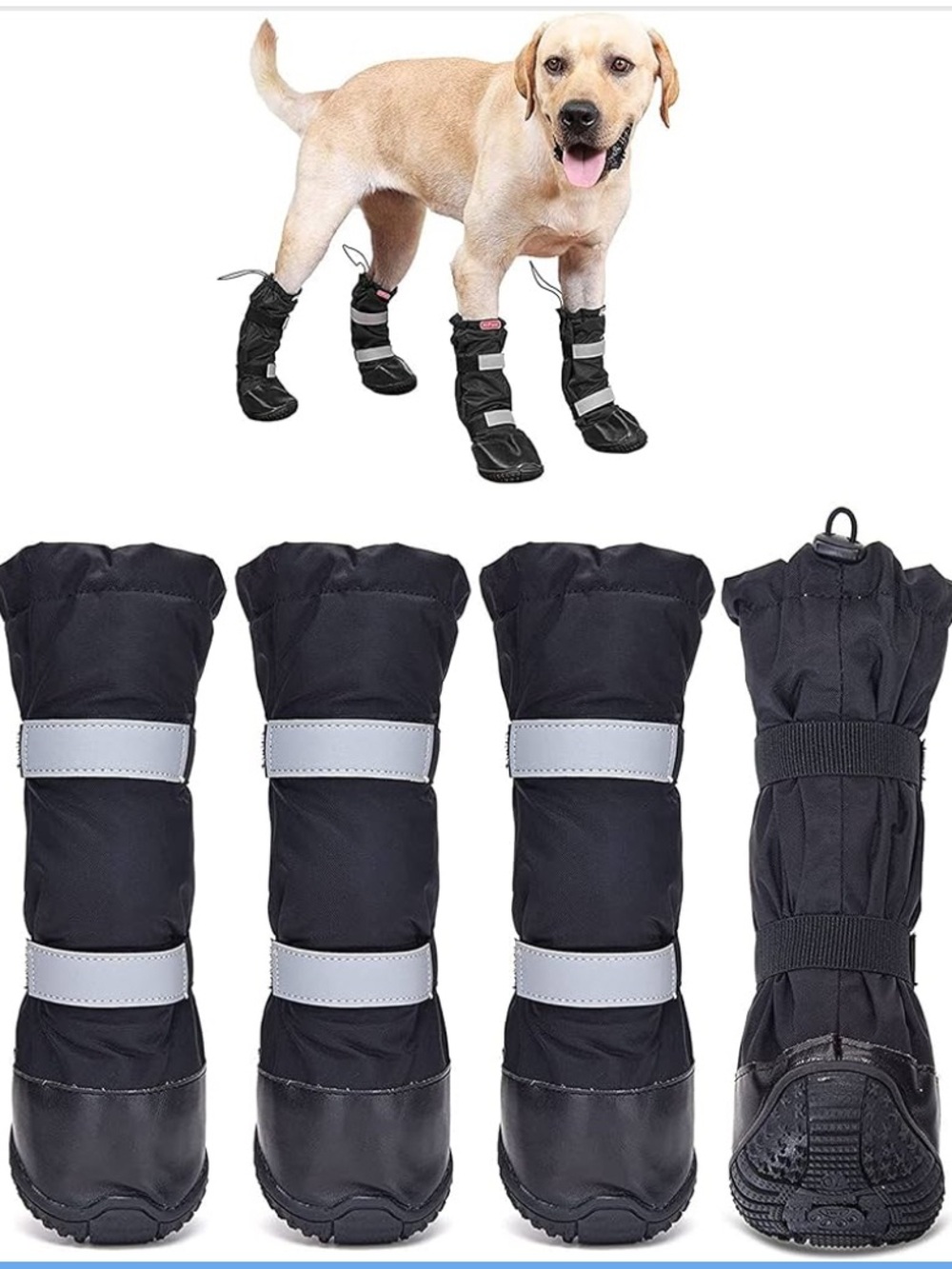 Waterproof Black Reflective Dog Boots with Adjustable Straps